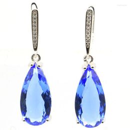 Stud Earrings 36x10mm Infinity Wedding 7.8g Violet Tanzanite Paris Blue Topaz CZ Women 925 Solid Sterling Silver