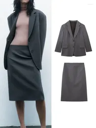 Two Piece Dress 2023 Spring Women Blazer Skirts Sets Fashion Office Lady Single Breasted Jackets Knee-Length Straight Solid