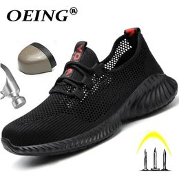 Safety Shoes Work Boots Breathable Safety Shoes Men's Lightweight Summer Anti-Smashing Piercing Work Sandals Protective Single Mesh Sneaker 231116