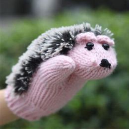 Five Fingers Gloves Cute Animal Hedgehog Full Finger Double Layer Cartoon Woollen With Fleece Thick Warm Knitted Winter Girls Mittens