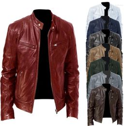 Men's Jackets Motorcycle Leather Jacket Slim Fit Short-Coat Lapel Pu Tops Autumn Fashion Zipper Solid Color Biker Windproof Outwear