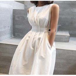 Casual Dresses Summer Women Solid White Black Fashion Elegant Casual Party Dress O Neck Sleeveless Tank Sundress Female Vestido 230414