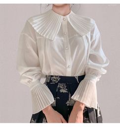 Women's Blouses YBZFACAI Gentle Temperament Top Chic Design Pleated Large Lapel Single Breasted Flared Sleeve Shirt Fashion Senior