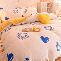 Bedding sets Milk Velvet Duvet Cover Love Kids Yellow Coral Fleece Blanket Pillowcase Warm Bed Quilt Covers Wash Bedding Line Home. Textiles 231116