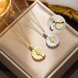 Pendant Necklaces Stainless Steel Daisy Flower Can Open Charm Necklace For Women Girls Fashion Jewelry Wedding Party Gift Dz055