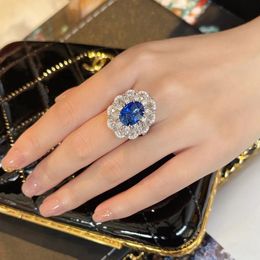 Luxury Sapphire Diamond Ring 925 sterling silver Party Wedding band Rings for Women Bridal Promise Engagement Jewellery Gift