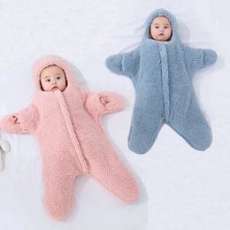 Sleeping Bags Starfish Baby with Feet Bag Zipper Autumn Winter born Swaddle Stroller Blanket Wrap Fleece Cotton Bedding 231116