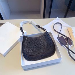 10ACleo Womens Designers Tote Shouler Bags Crystal Embellished Satin Handbags Ladies 2023 Fashion Underarm Purses Bling