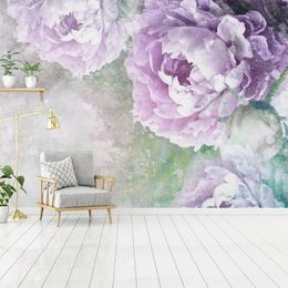 Wallpapers Custom Mural Wallpaper 3D Hand Painted Watercolor Purple Flowers Wall Painting Living Room Bedroom Romantic Papel De Parede 3 D
