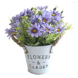 Decorative Flowers Daisy Flower Pot Home Office Desktop Vintage Style Fake Floral Decor Potted Plant For Party Garden El