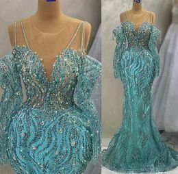 2023 April Aso Ebi Beaded Crystals Prom Dress Sequined Lace Mermaid Evening Formal Party Second Reception Birthday Engagement Gowns Dresses Robe De Soiree ZJ5248