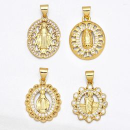 Pendant Necklaces OCESRIO Virgen Milagrosa Medallion Pendants For A Necklace Gold Plated Copper Zircon Religious Supplies Jewelry Pdta617