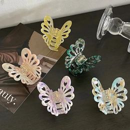 New Korean Style 8.5CM Large Hollow Out Butterfly Hair Clip Fashion Marbling Acetate Shark Clip Hair Accessories