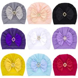 Hats CottvoRhinestone Large Bow Baby Turban Headband Caps Bowknot Head Wraps Born Infant Kids Girls Ears Cover Headwear
