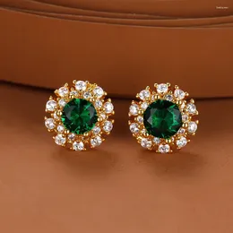 Stud Earrings Luxury 18K Gold Plated Round Cut Green Zircon Exquisite Crystal May Birthstone Jewelry For Women