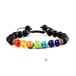 Charm Bracelets 7 Chakra Bracelet Men Women Black Lava Healing Nce Reiki Prayer Natural Stone Beads Yoga Essential Oil Diffu Dhgarden Dhxwu