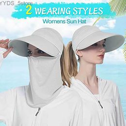 Wide Brim Hats Bucket Hats Women's Baseball Hat with Removable Flap Wide Brim UV Protection Foldable Ponytail Mesh Sun Visor Cap Summer YQ231116