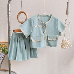 Clothing Sets Summer Girls Set Short Sleeve Shirt Skirt School Uniform Fashion Kids Clothes Toddler Girl 2 3 4 5 6 7 Y