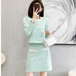 Work Dresses Women's Two Piece Set Knitting Sweater Mini Skirt Suit Ladies Temperament 2 Fashionable