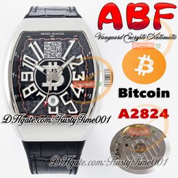 ABF Vanguard Encrypto V45 A2824 Automatic Mens Watch Steel Case Black Dial With Bitcoins Wallet Address Leather Rubber Strap Super Edition trustytime001Watches