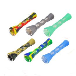 100pcs Horn Shape FDA Silicone Glass Smoking Herb Pipe One Hitter Dugout Pipe Tobacco Cigarette Pipe Hand Spoon Pipes