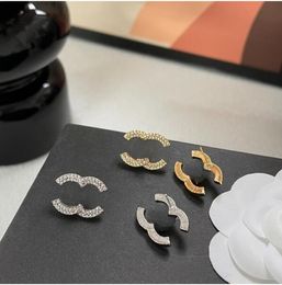 Luxury Designer Jewellery Women Earrings Copper Diamond Studs with Stamp Brass Letter Earring Elegant 18K Gold PlatedFashion A911