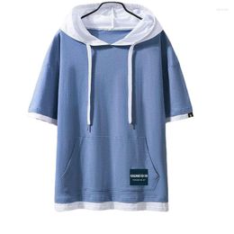 Men's T Shirts Cotton Men T-shirt Summer Trend Korean Style Youth Loose Handsome Hoodie Half-Sleeved Student Tops With Pocket B0063