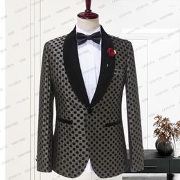 Men's Suits 2023 Men Suit Polka Dots Jacquard With Black Velvet Collar Male Business Wedding Groom Slim Fit Tuxedo Jacket Blazer Coat