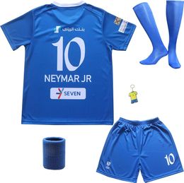 ORGBRAIN 2023/2024 Hilal Riyadh Al Home No10 Neymar Football Soccer Kids Jersey Shorts Socks Set Youth Sizes