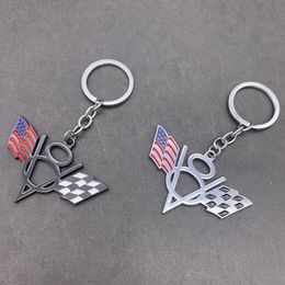Auto Keyring Key holder V8 3D Metal Keychain USA Flag for Chevrolet Chrysler Ford Black Chrome