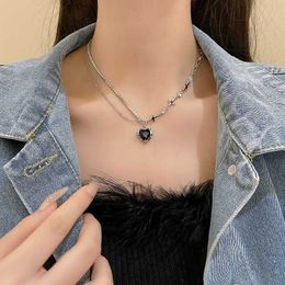 Pendant Necklaces JWER Purple Crystal Peach Heart Elegent Pendant Necklace Girls Cool Clavicle Chain Aesthetic Jewellery Zircon Y2k Accessories Z0417