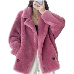 Women's Fur Faux Fur ZDFURS* Winter Fur Coat Real Wool Alpaca Teddy Bear Coat Women Thick Fur Jacket Short Outerwear Lady Streetwear 231116