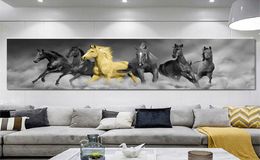 Modern Black and White Horse Running Picture Wall Art Painting Living Room Canvas Print Animal Decorative Poster Print Big Size1330759