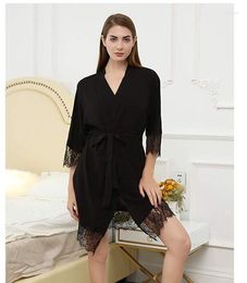 Women's Sleepwear 2023 Solid Cotton Kimono Lace Robe Women Bride Bridesmaid Wedding Bridal Short Bath Robes Gown Other Pyjamas