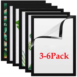 Frames 3-6pcs HD Clear Magnetic Picture Frame Paper Info Display Wall Poster Door Sign Holder Self-Adhesive Magnetic Po Album Fridge 230417