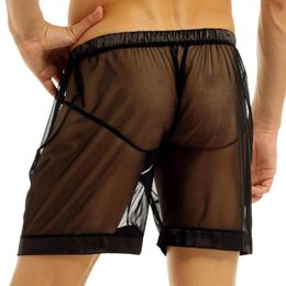Underpants Mens Sexy Lingerie See-Through Mesh Slip Boxer Shorts Underwear LooseHommes Lounge Wear Gay Men Panties NightwearUnderpants