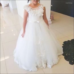 Girl Dresses White Lace Flower Girls For Wedding Pleated Ruffles First Communion Special Occasion Gown