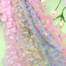 Party Decoration 1yards 3D Decal Tulle Lace Gradient Flower Children's Clothing DIY Rainbow Fabric Wedding