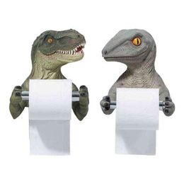 3D Dinosaur Roll Paper Holder Wall-mounted Toilet Paper Rack Tyrannosaurus Decorative Tissue Towels Holder for Bathroom Home 21110290G