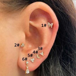 Stud 1pc Helix Piercing Butterfly Earrings Women Trend Zircon Mini Cartilage Ear Jewellery Daith Piercing Rook Tragus Body AccessoriesL231117