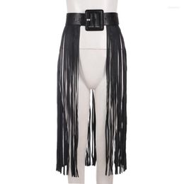 Belts Hippie Boho Fringe Waist Belt Women Sexy PU Leather Long Tassel Skirt Snakeskin Girdle Night Club Dance Party Costume