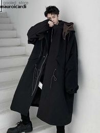 Men's Trench Coats Mauroicardi Autumn Long Oversized Dark Academia Aesthetic Clothes for Men Black Waterproof Windbreaker with Hood Zipper 2022 Q231118