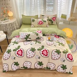 Bedding sets Beddings Sets Small Fresh Thickened Brushed Pure Cotton Fourpiece Set Bed Sheet Quilt Cover Washed Threepiece Linen 231116