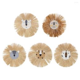 Decorative Figurines Nordic Hand-woven Lion Tiger Animal Straw Home Wall Art Ing Handmade Rattan Tapestry For Children's Room