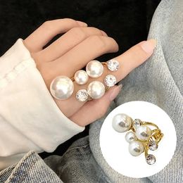 Solitaire Ring Elegant Retro Oversize Multi Pearl Rings For Women Lady Shiny Crystal Irregular Korean Charm Wedding Jewelry 231117