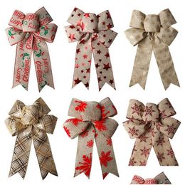 Christmas Decorations Fashion Linen Bowknot Large Bow Christmas Tree Decoration New Years Eve Hangings Party Decor Supplies Drop Deliv Dhzbl