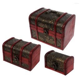 Jewellery Pouches 3Pcs Different Sizes Vintage Wooden Storage Pirate Treasure Chest Box