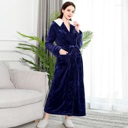 Women's Sleepwear Women's Robe Grown Velvet Hooded Bathrobe Long Sleeve Lovers Pyjamas Flannel Warm Ouc615