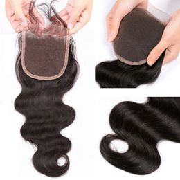 Malaysian Human Hair Virgin Hair Closure 4X4 Lace Closure With Baby Hair Body Wave 4 By 4 Remy Natural Colour