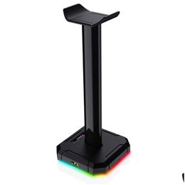 Keyboards N Ha300 Gaming Headset Stand Rgb Backlit Aluminium Supporting Bar Non-Slip Solid Rubber Base 4X Usb 2.0 For All Headphones Dr Dhgzn